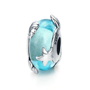 Light Blue Murano Glass Beads Charm 100% 925 Sterling Silver fit for Authentic Women Charms and Handmade Charms