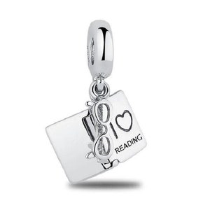 I Love Reading With Glasses Dangle Charm Fit Original BW 100% 925 Sterling Silver fit for Authentic Women Charms and Handmade Charms,