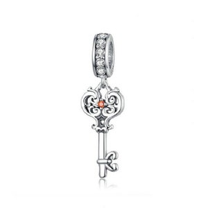 Key Charm Genuine 925 Sterling Silver Vintage Pattern Pendant Charms fit for Authentic Women Charms and Handmade Charms