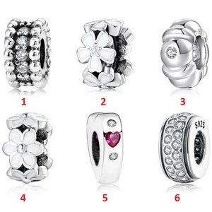 925 Sterling Silver Spacer Charms, Charms Stoppers Spring Flower Six Petals Enamel Spacer Stopper Beads, Charms fit for Women Bracelets