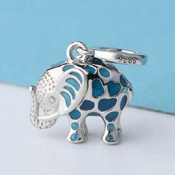 100% authentique argent sterling 925 éléphant bleu charme animaux perles fit femmes authentique femmes bracelets à breloques bijoux cadeau