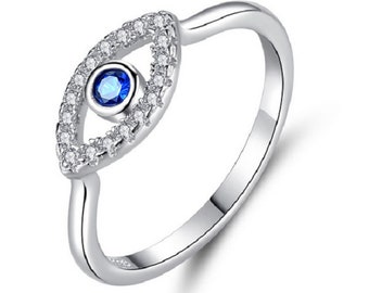 Blue Eye Finger Ring Crystal Lucky Rings Handmade 100% 925 Sterling Silver Fit For Women Jewelry