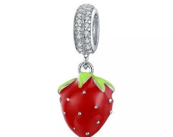 Strawberry Charm - 925 Sterling Silver Strawberry Charm - Strawberry Jewelry Gift - Red Enamel Strawberry Charm - Fits Women Bracelets