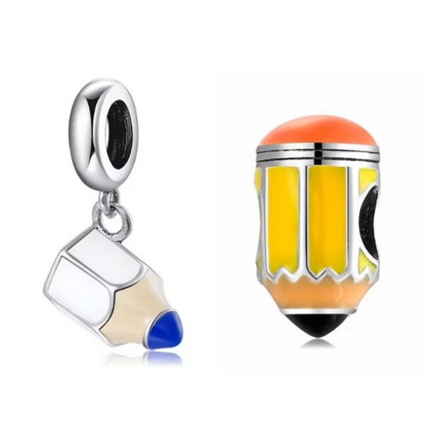 Charme de crayon, bijoux de crayon, charme de crayon, charme d'artiste, charme d'argent sterling 925, charme d'école, charme de professeur, bracelets de femmes de poing