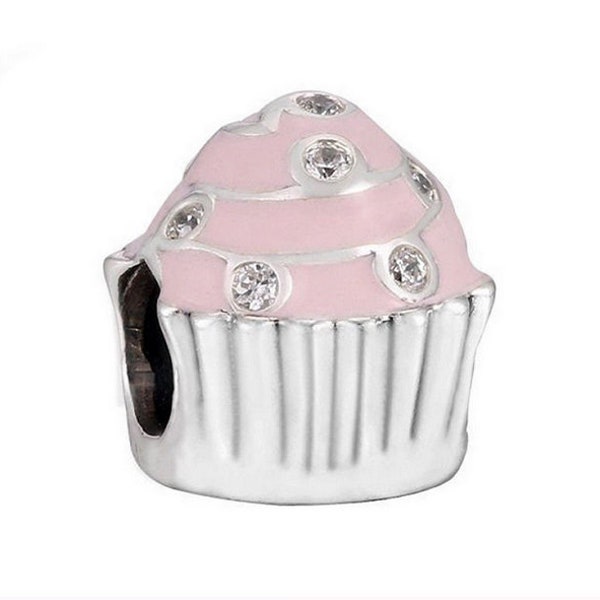 Sweet Cupcake Birthday Beads Charm 100% argent sterling 925 adapté aux breloques authentiques pour femmes et aux breloques faites à la main, livraison gratuite.