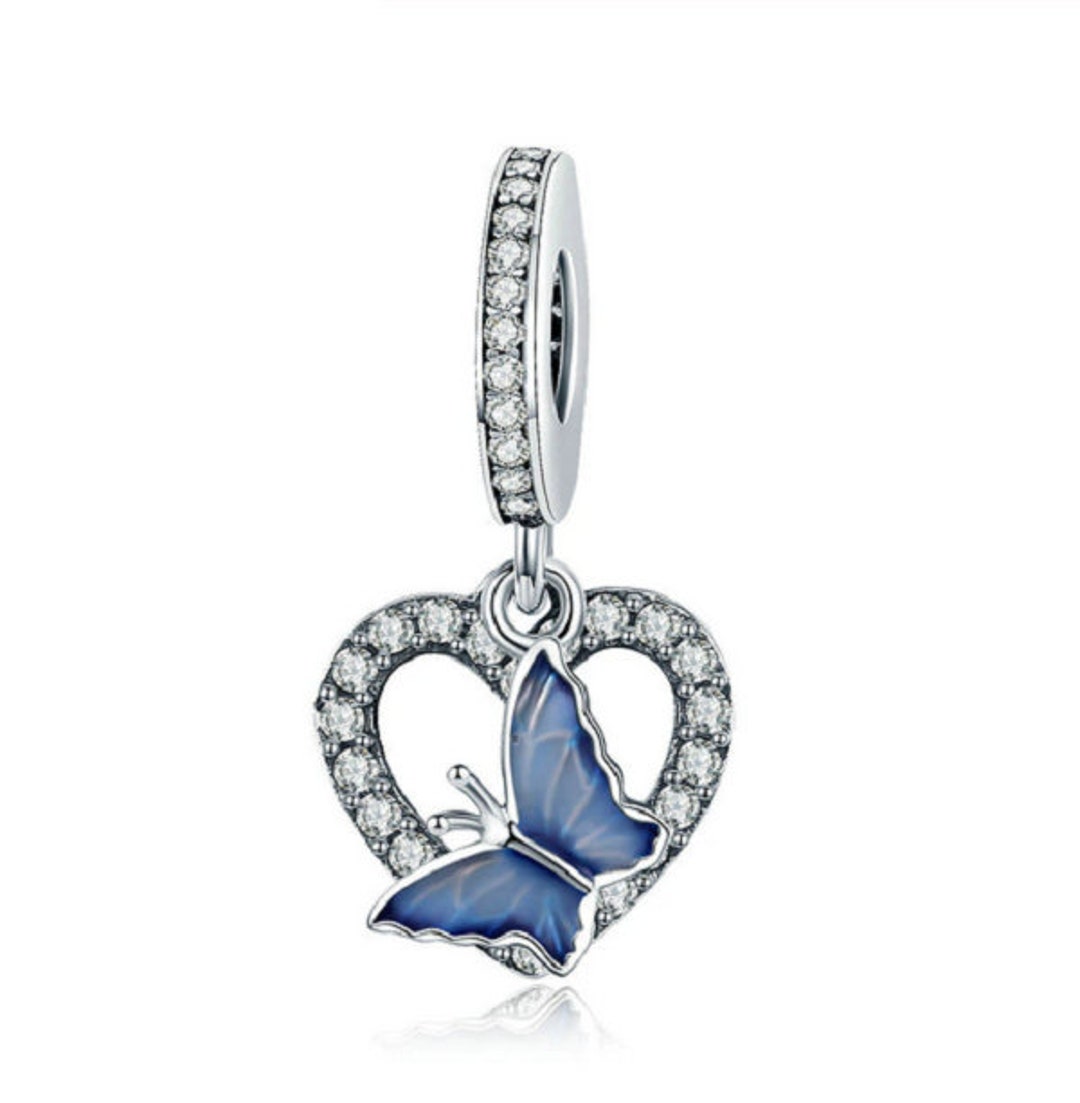 Genuine Sterling Silver Charm Butterfly in Heart Charm Bead Charm Fits ...