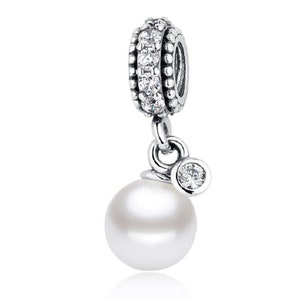 Luminous Elegance White Pearl 100% 925 Sterling Silver Bead Fits to all Women Charm Jewelry, Free Shipping.