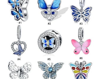 Charm for Bracelet, Butterfly Collection Charm Beads, 100% Genuine 925 Sterling Silver Charm Fits Women Bracelet Necklace