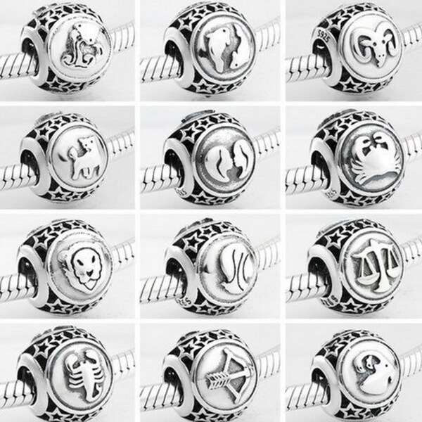 1 Constellation Star Zodiac Beads charms 100% 925 Sterling Silver fit for Authentic Women and Handmade Charms