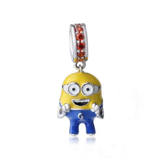 Silver Cute Minions Pendant Beads With Colorful Enamel CZ 100