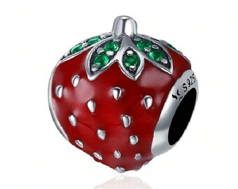 Sweet Strawberry Red Enamel Beads Charm 100% 925 Sterling Silver fit for Authentic Women Charms and Handmade Charms