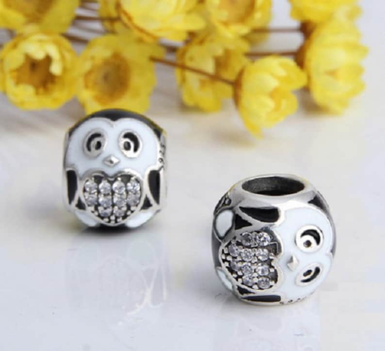 Penguin CZ Beads Charm Handmade 100 925 Sterling Silver Fit Etsy