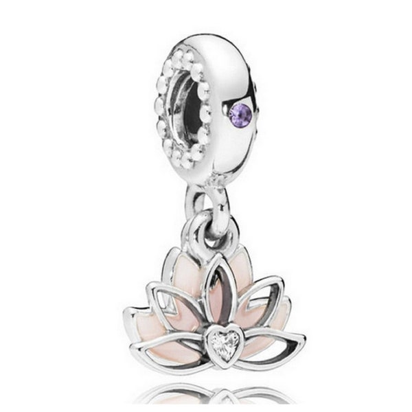 Pink Lotus Women Charm, 925 Sterling Silver like pink Blooming lotus fine Pendants beads Charm, Fits Women Bracelets