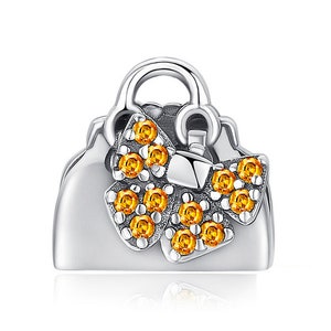 100/% Genuine 925 Sterling Silver Dazzling Women Love Handbag Charm Beads fit Charm Bracelet /& Necklace