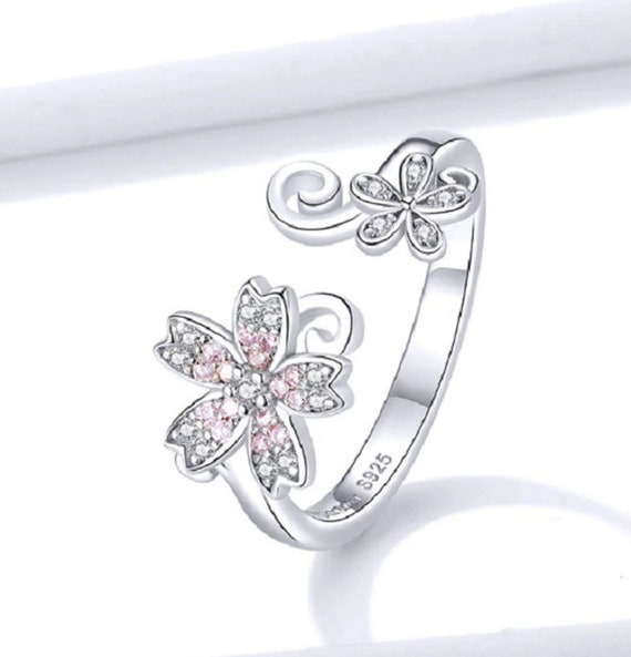 925 Silver Cherry Blossom Ring Flower Ring Floral Jewellery - Etsy