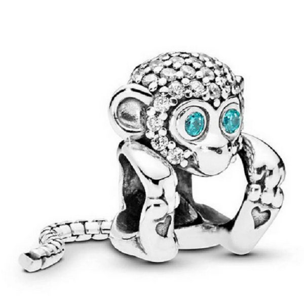 Sparkling Monkey Beads Charm 100% 925 Sterling Silver fit for Authentic Women Charms Bracelets, Cute Monkey Beads, Cute Monkey Charm