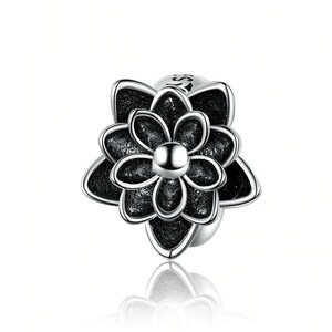 Black Flower Lotus Beads Charm 100% 925 Sterling Silver fit for Authentic Women Charms and Handmade Charms