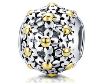 Full Of Daisy Beads Charm 100% 925 Sterling Silver fit for Authentic Women Charms and Handmade Charms