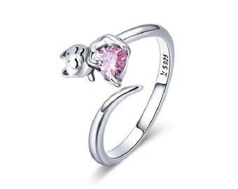 Mignon adorable chat animal de compagnie amour bagues à la main 100% 925 argent sterling fit pour les femmes bijoux