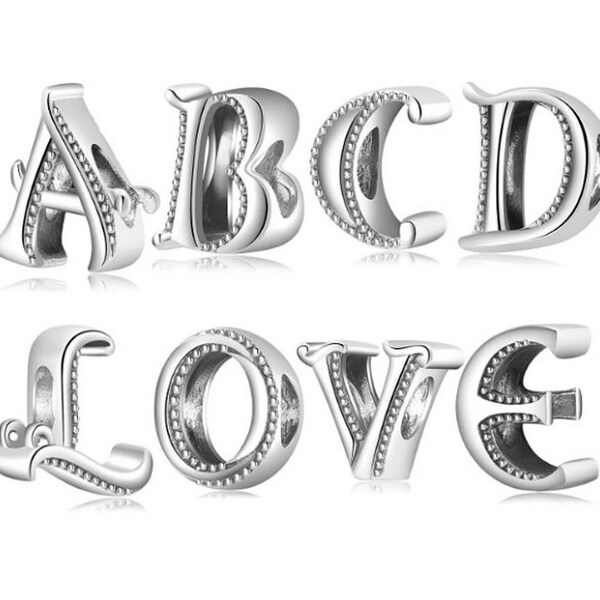 Personalized Sterling Silver Initial Charm Pendant Letter A-Z For Necklace Bracelet
