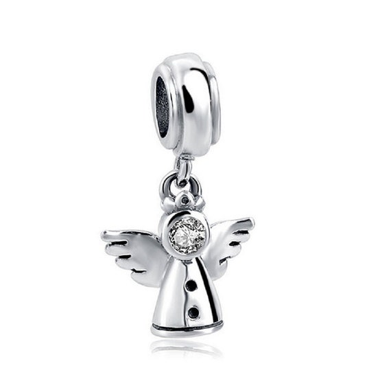 Sterling Silver ANGEL Charm for Bracelet PENDANT Hand-enameled GUARDIAN ANGEL