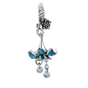 Blue Flower Charm With CZ Beads Charm 100% 925 Sterling Silver fit for Authentic Women Charms Bracelets Handmade Charms