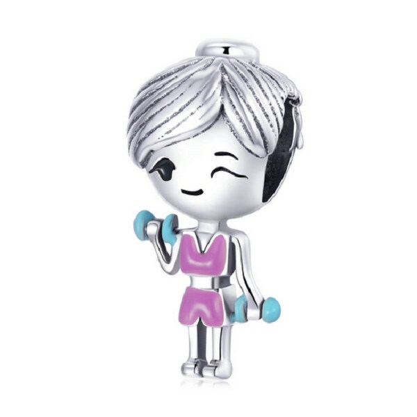 Gym Clothes Pink Workout Girl Charm Dumbbells Charm 100% 925 Sterling Silver fit for Authentic Women Charms and Handmade Charms