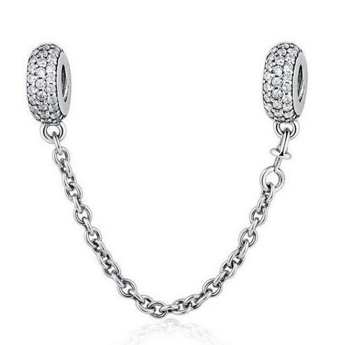 Pave Inspiration Safety Chain Charm With Clear CZ Silver Bead Etsy