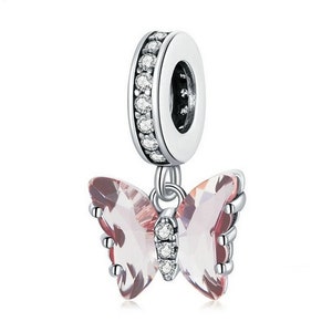 Authentic Butterfly Dream Pink Zircon 925 Sterling Silver Charm Pendant Bracelet Jewelry Gift Charm Women bead Fit Women Bracelet