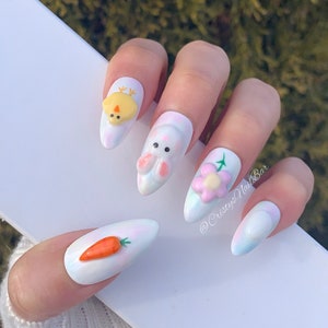 Easter press on nails ~ Easter nails ~ Spring press on nails ~ Spring Nails ~ Pastel nails ~ Bunny nails ~ Flower press on nails ~ nails