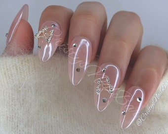 Butterfly Press on nails ~ Chrome press on nails ~ Luxury press on nails  ~ Glazed doughnut press on nails ~ Pink press on nails ~ nails