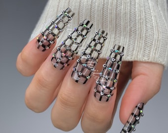 Bling press on nails ~ Luxury press on nails ~ Black press on nails ~ Y2K press on nails ~ Gothic press on nails ~ Emo press on nails