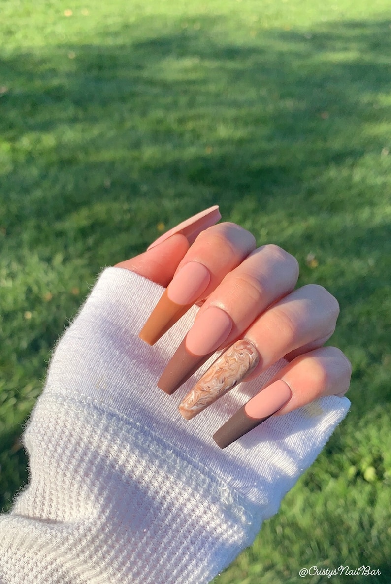 Fall press on nails Fall nails Autumn press on nails Autumn nails brown press on nails brown nails press on nails nails image 1