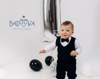 Black Baby Boy Suit: Formal Vest, Pants & Bow Tie