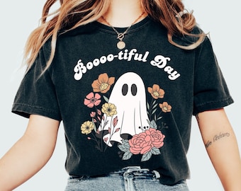 Comfort Colors® Cute Halloween Shirt, Floral Ghost Halloween Shirt, Retro Halloween, Cute Fall Shirt, Halloween Ghost Shirt, Halloween Gift