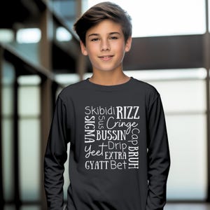 Gen Alpha Slang Typo Tee, Long Sleeve Shirt, Teen Slang Words, Youth Competitor Top, Kids Streetwear, Modern Lingo Apparel