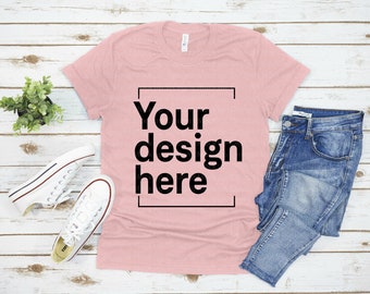 Bella Canvas 3001 | Flatlay Shirt | T-shirt Mock Up | FlatLay Mockup | Girl Tee Mockup | Women Mockup | Pink | Printful