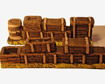 T2 boxes, barrels and sandbags for realistic military modelling projects and detailed diorama scenery