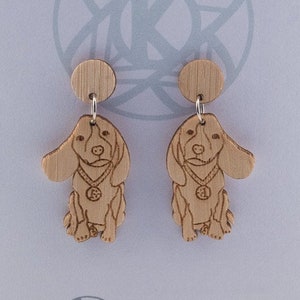 Beagle Gift, Beagle Dog Earrings & Key Ring, Bamboo Wood Dangle Drop Stud Earrings, Dog Gift for Dog Lover