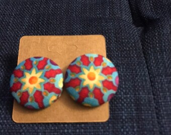 Large fabric button earrings