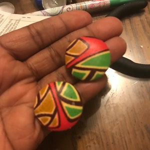 Large pink and green button earrings