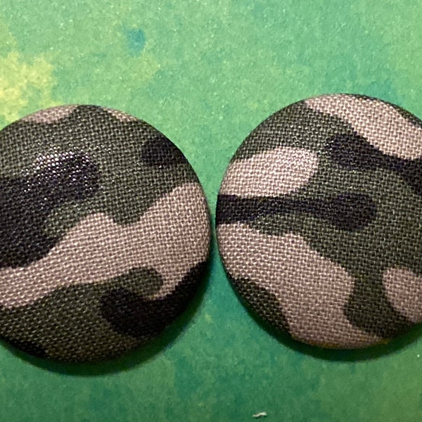 Camouflage large button earrings