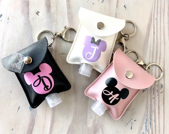 Mickey or Minnie  Personalized hand sanitizer keyring pouch with refillable bottle