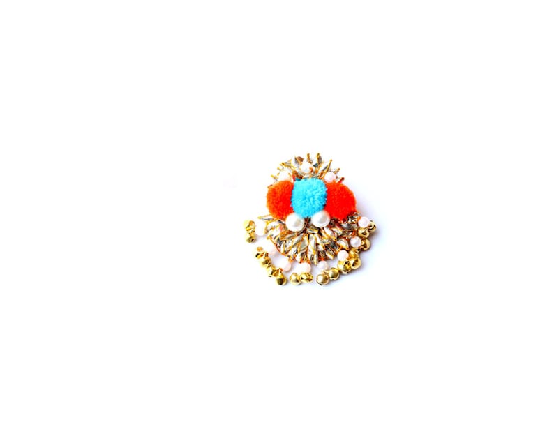 Jewellery Set Bangles Earring Ring Sky Blue Orange Golden Gotta Patti Jewellery Maangtikka