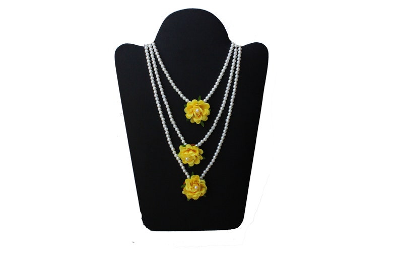 Yellow Flower Pearl Jewellery Set Earrings Ring Jewellery Set Tikka Maang Necklace