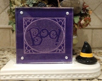 Boo Embroidered Panel for Nora Fleming butter dish and/or magnetic frame