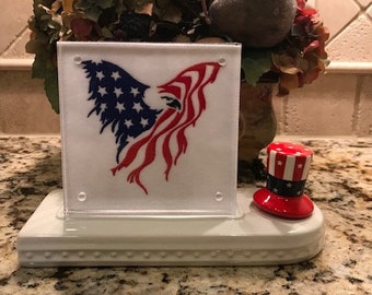 Eagle Flag Embroidered Panel for Nora Fleming butter dish and/or magnetic frame