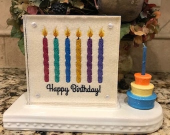 Happy Birthday Embroidered Panel for Nora Fleming butter dish and/or magnetic frame