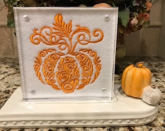 Pumpkin Embroidered Panel for Nora Fleming butter dish and/or magnetic frame