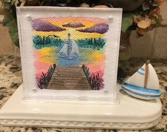 Sailboat Embroidered Panel for Nora Fleming butter dish and/or magnetic frame